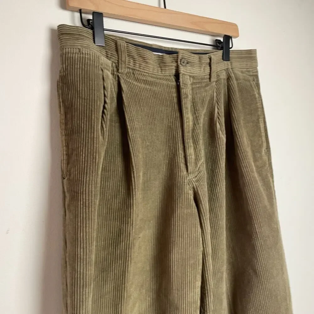 JCrew Pleated Corduroy Pants Trousers Sz 33 Preppy Quiet Luxury Academia Cotton